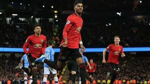 Marcus Rashford opened the scoring for Man United in the Manchester derby