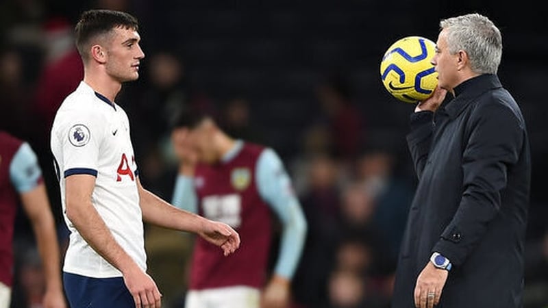 Troy Parrott (left) and manager Jose Mourinho after the final whistle
