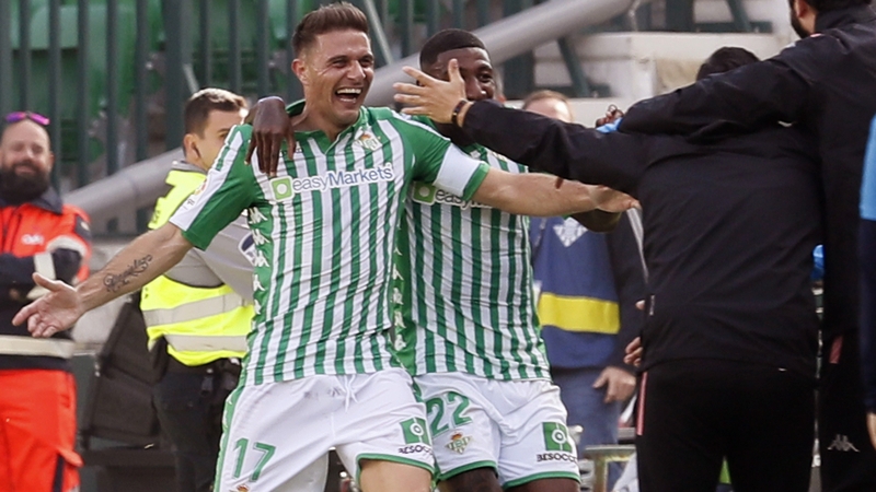 Joaquin celebrates his quickfire hat-trick for Real Betis