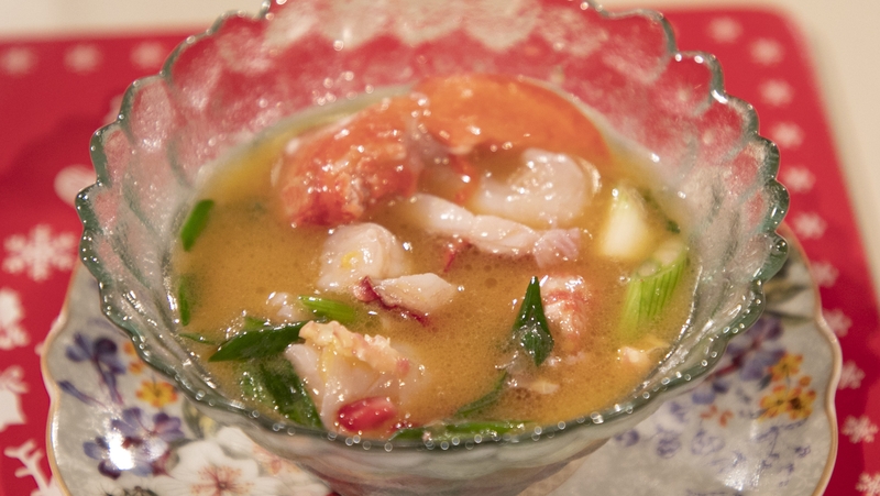 Paul Flynn's Lobster with clementine, pomegranate and rosemary butter.