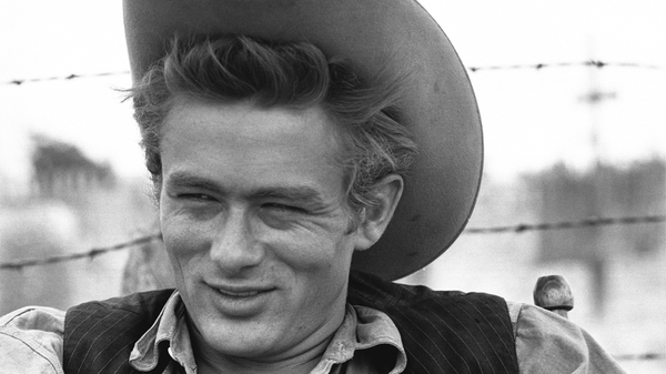 James Dean pictured on the set of Giant, released after his death in 1955