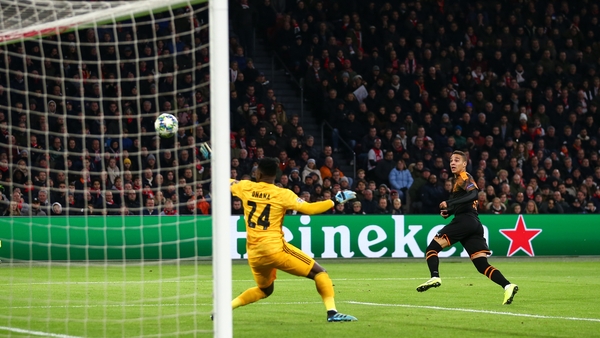 Rodrigo looks on as his shot sails beyond Ajax keeper Andre Onana