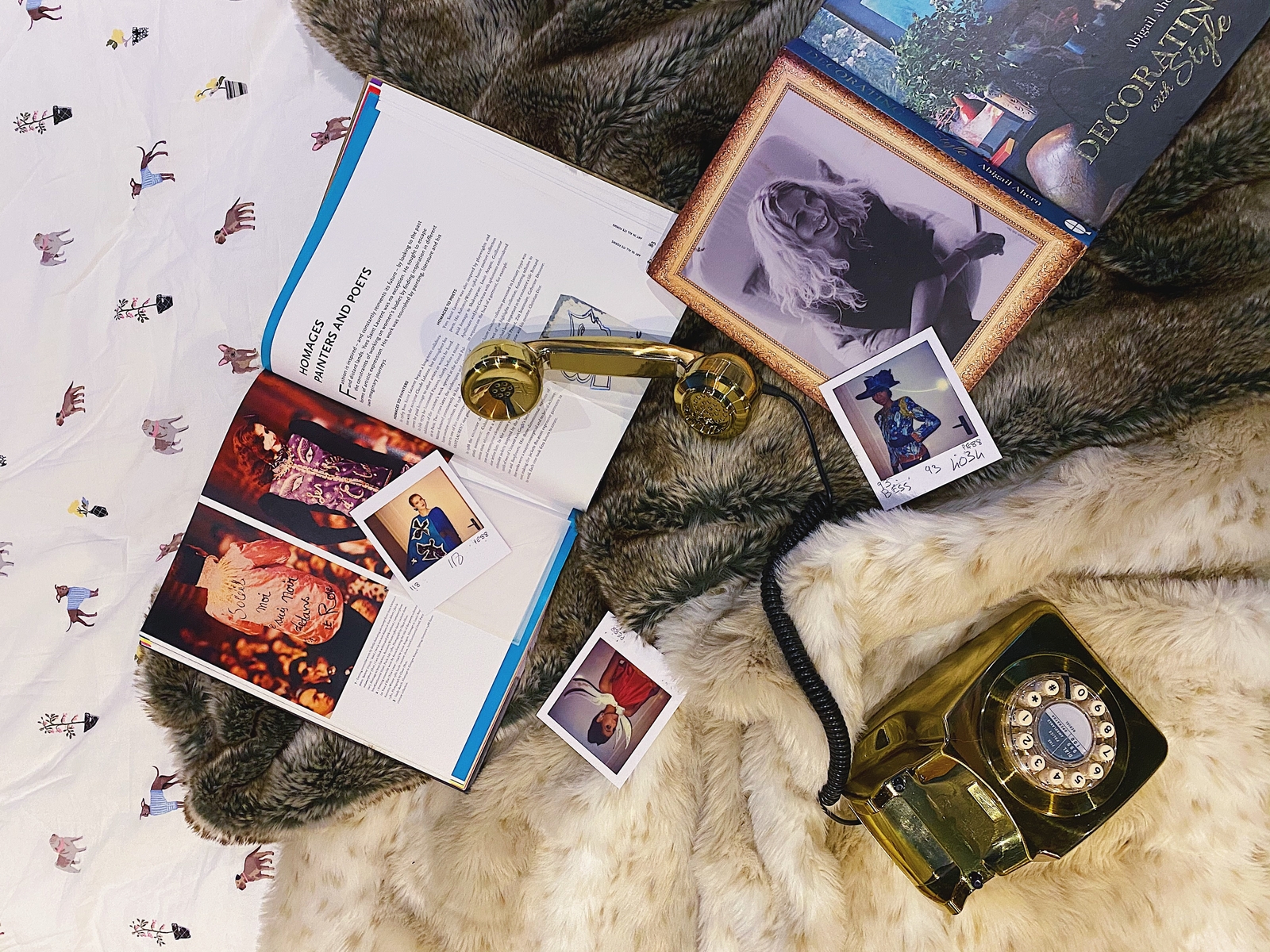 It's all in the details - faux fur, coffee table books and a gold rotary phone