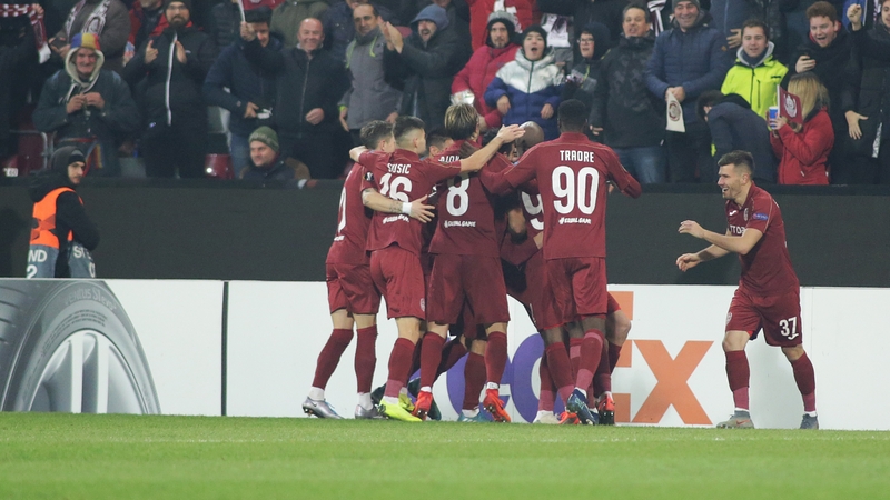 Cluj players celebrate Damjan Djokovic's goal