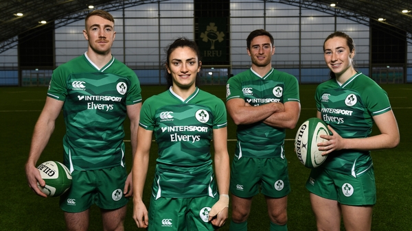 Ireland Sevens players, from left: Terry Kennedy, Lucy Mulhall, Billy Dardis and Eve Higgins