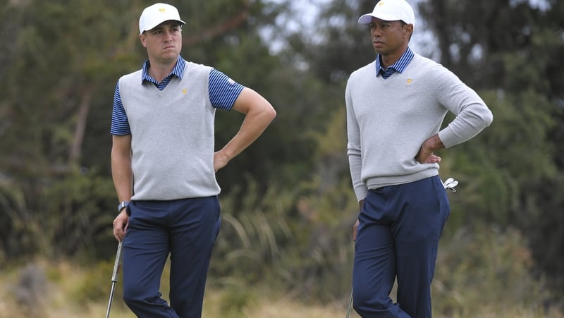 Justin Thomas and US Team Captain Tiger Woods