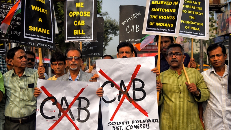 Demonstrators protest against the Citizenship (Amendment) Bill or CAB