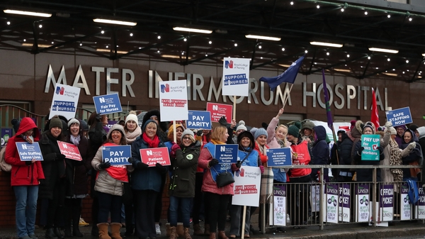 A picket line outside the Mater Infirmorum Hospital in Belfast