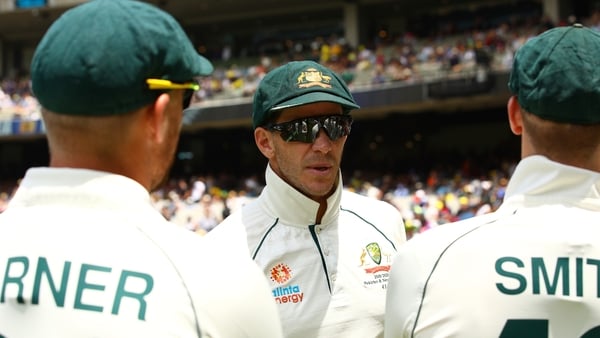 Despite Australia's 319-run lead, captain Tim Paine (centre) decided not to make New Zealand bat again and instead opted to return to the crease in an effort to give his men as much breathing room as possible