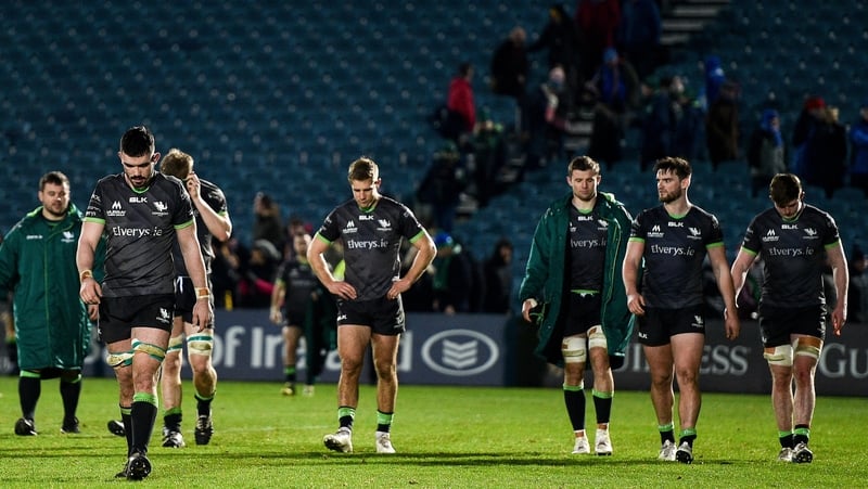 A dejected Connacht side trundle off the field at the RDS