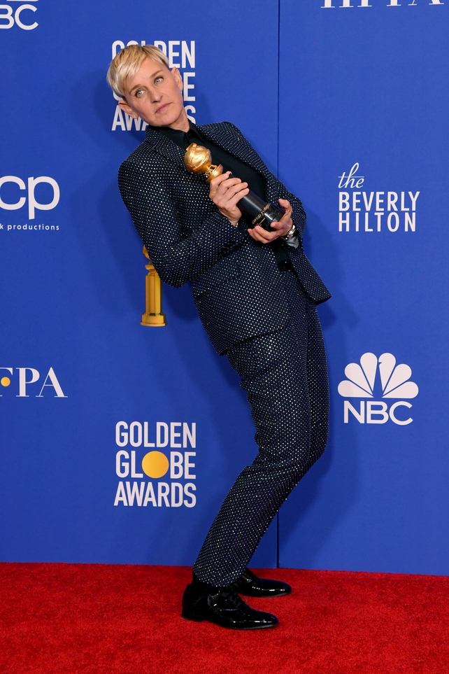 Ellen DeGeneres, winner of the Carol Burnett Award. She said: viewers of her long-running chat show are "inspired" by what they see to go out and "make people laugh, or be kind, or help someone that's less fortunate than themselves".