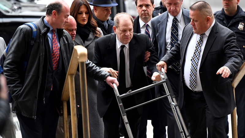 Harvey Weinstein arrives using a walker at the Manhattan Criminal Court