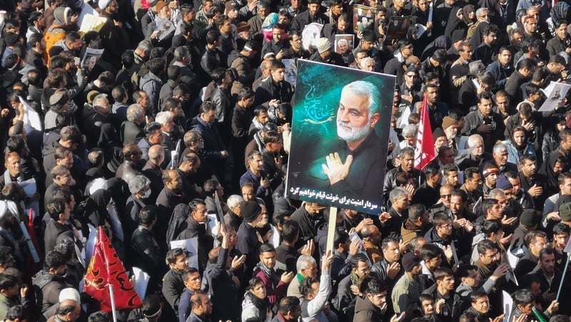 Mourners gathered for the burial of top general Qasem Soleimani in his hometown Kerman