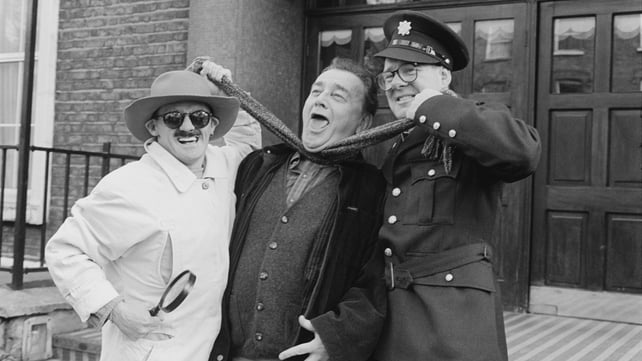 Brendan O'Carroll, Larry Gogan and Gerry Browne pictured at the launch of Northside Blues in 1997