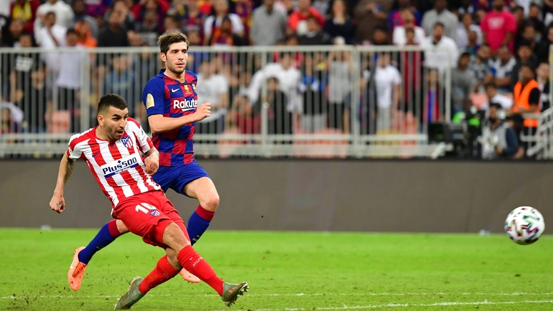 Atletico Madrid's Angel Correa scores the winner to set up a Spanish Super Cup final against Real Madrid at King Abdullah Sports City on Sunday