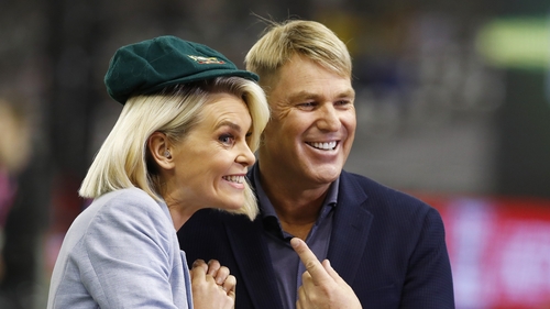 Fox Sports commentator Sarah Jones and Shane Warne, with his baggy green cap which has been sold for more than $1 million