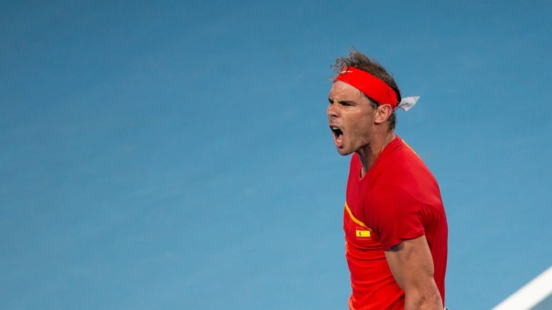 Rafael Nadal of Spain celebrates his victory over Alex De Minaur of Australia