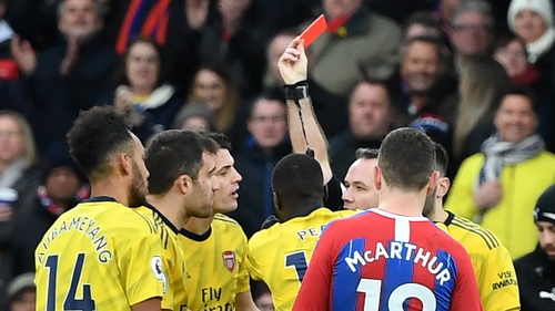 Aubameyang was red-carded following a VAR decision