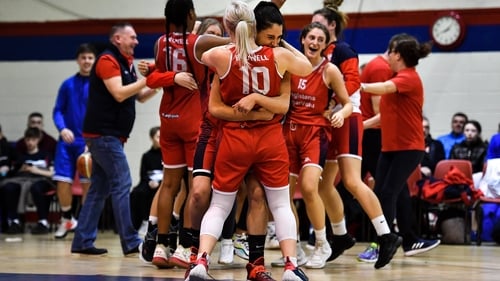 Brunell players celebrate victory over DCU Mercy