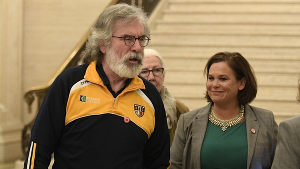 Gerry Adams and Mary Lou McDonald at Stormont yesterday
