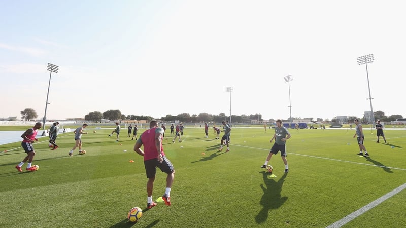 The Manchester United squad in action during a first team training session at Nad Al Sheba Sports Complex on 10 January, 2018 in Dubai