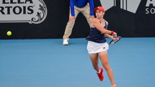 Ashleigh Barty of Australia hits a return to Anastasia Pavlyuchenkova