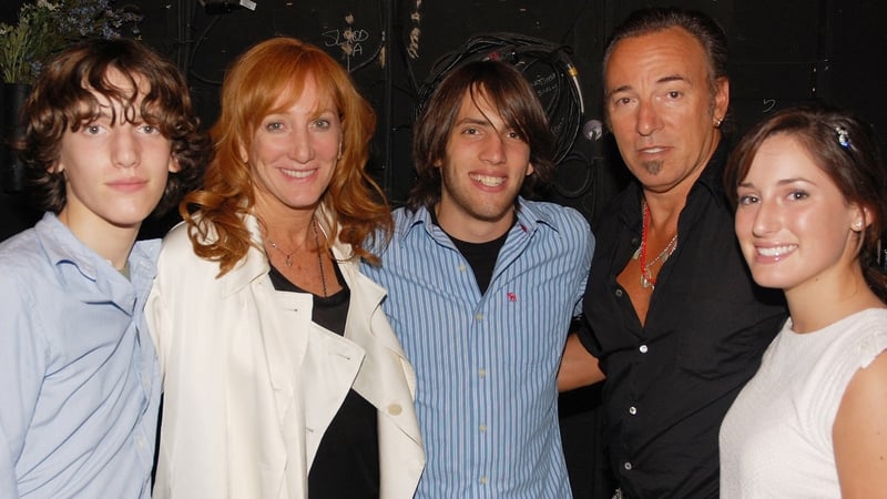 The Springsteen Family: Sam Ryan Springsteen, Patti Scialfa, Evan James Springsteen, Bruce Springsteen and Jessica Rae Springsteen pose backstage at Spring Awakening on Broadway at The Eugene O'Neill Theater on August 8, 2008 in New York City