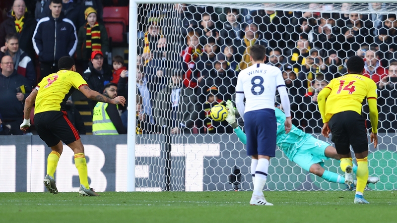 Paulo Gazzaniga saves Troy Deeney's penalty kick