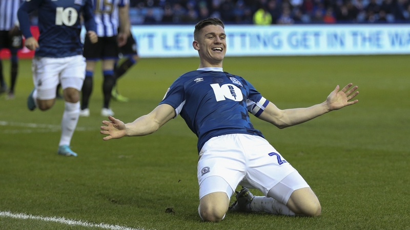 Darragh Lenihan celebrates his goal for Rovers