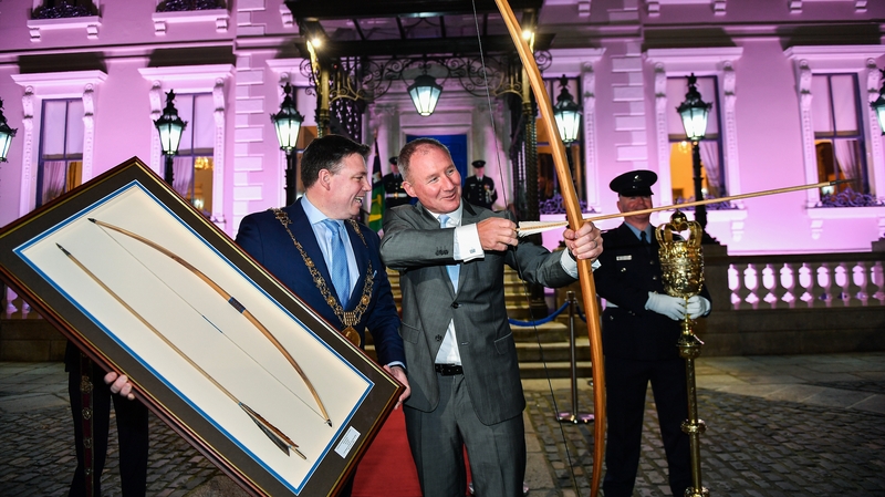 Jim Gavin, right, with Lord Mayor of Dublin Paul McAuliffe at the Conferring of the Honorary Freedom of Dublin City