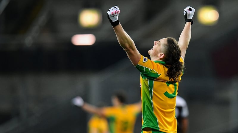 Kieran Molloy celebrates at the full-time whistle after Corofin defeated Kilcoo in the All-Ireland club football final at Croke Park