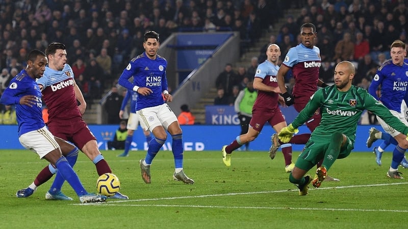Darren Randolph is beaten by Harvey Barnes