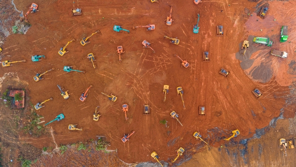 Aerial view of the hospital construction in Wuhan