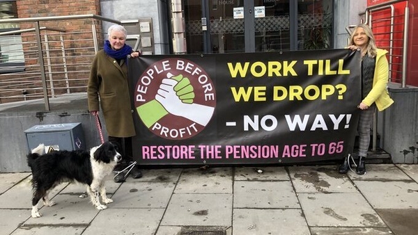 People Before Profit's Bríd Smith (L) outside the Pensions Authority in Dublin today