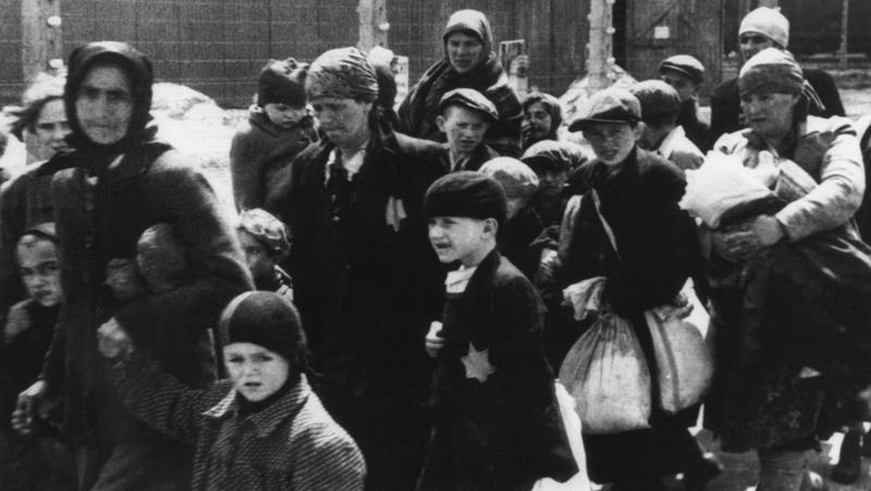 People photographed as they are brought to Auschwitz in 1944