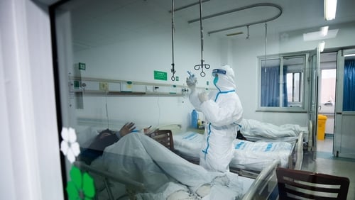 A patient is treated at Wuhan Jinyintan hospital