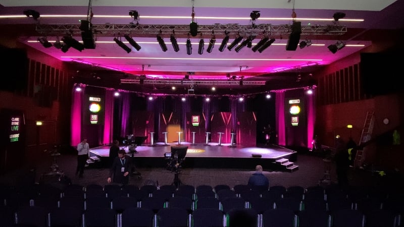 The set for tonight's Claire Byrne Live Leaders' Debate at NUIG