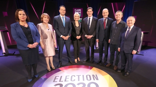 Last night's line-up with referee Claire Byrne in the middle: "Many politicians seem determined to transform the political arena into the sports field"
