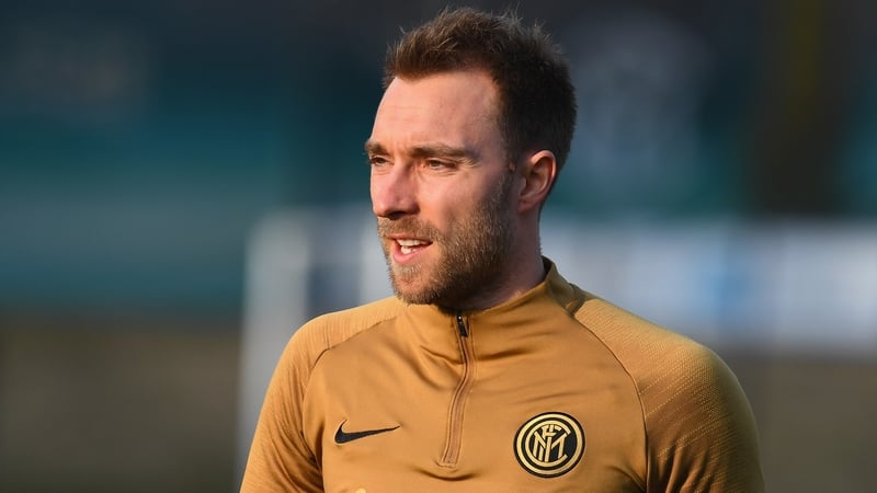 Christian Eriksen goes through his paces in his first training session with Inter Milan