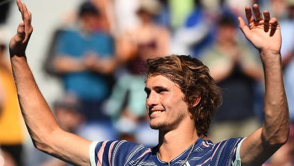 Alexander Zverev of Germany celebrates winning match point