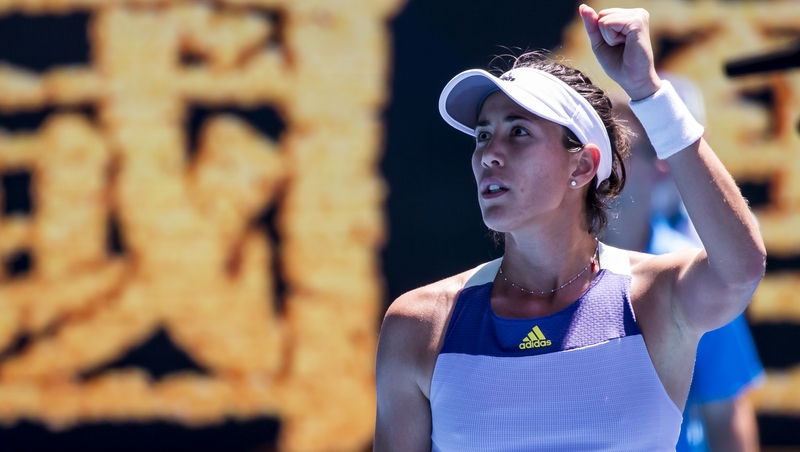 Garbine Muguruza of Spain celebrates after winning her quarter-final match