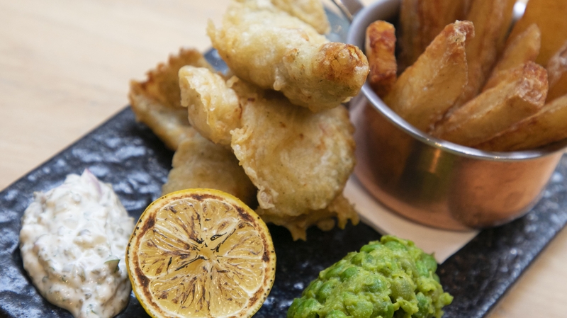 Posh Fish and Chips with all the fixings.