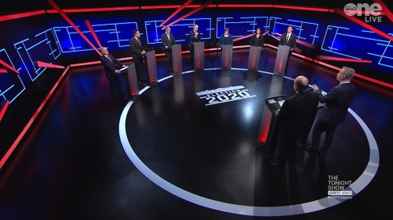 The seven party leaders taking part in the debate (Pic: Virgin Media Television)