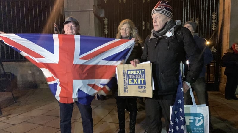 Brexit supporters gathered outside Stormont Gates last night