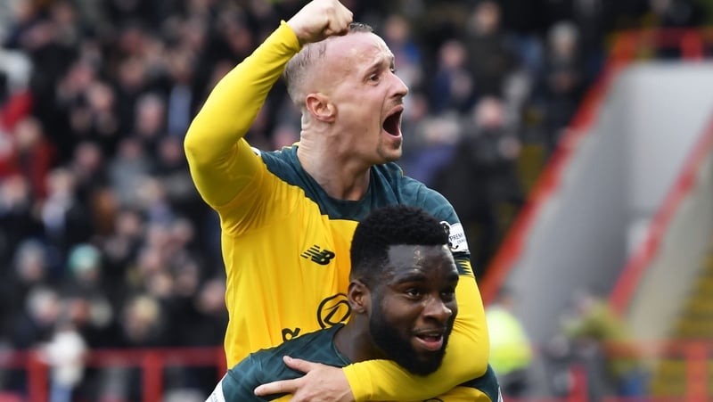 Odsonne Edouard and Leigh Griffiths celebrate against Hamilton