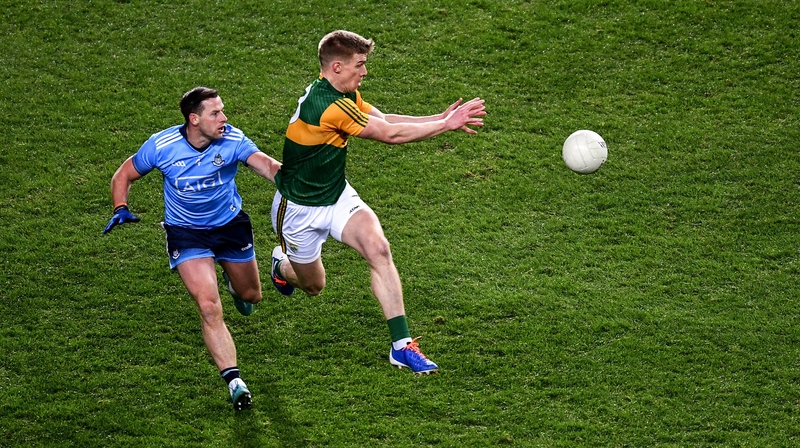 Dublin's Philly McMahon challenges Tommy Walsh of Kerry in this year's Allianz Football League encounter