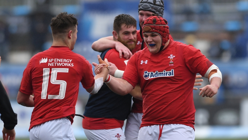 Dewi Lake (r) in action for Wales Under-20s in 2019