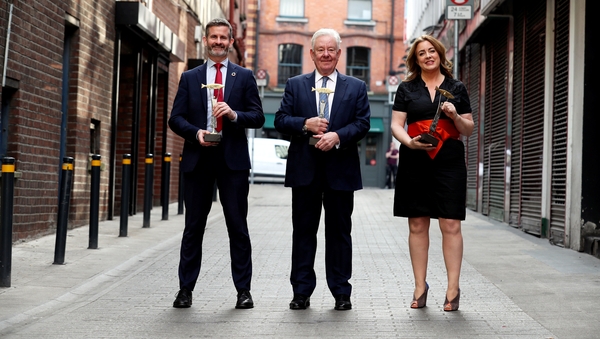 Liam O'Brien from Vodafone, Stephen Vernon and Adrienne Stack with their awards (Pic: Jason Clarke)