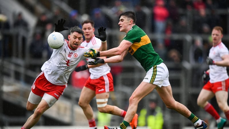 Sean O'Shea of Kerry and Tyrone's Mattie Donnelly during last year's league clash between the counties