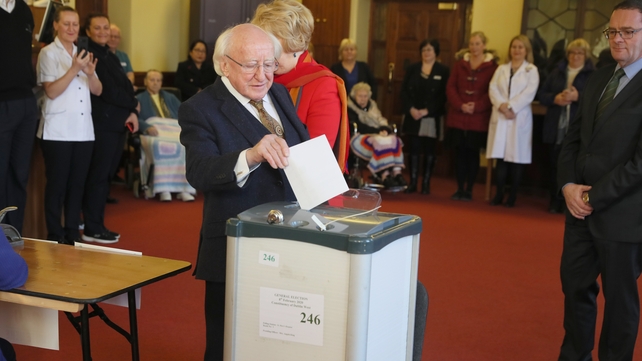 President Michael D Higgins and his wife, Sabina, cast their ballots in Dublin this morning